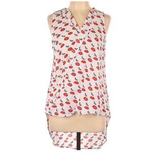 Ro & De Sheer Lipstick Eyelash Sleeveless Hi-Lo Top Blouse Sz L